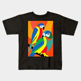 COLORFUL PARROTS RED BACKGROUND Kids T-Shirt